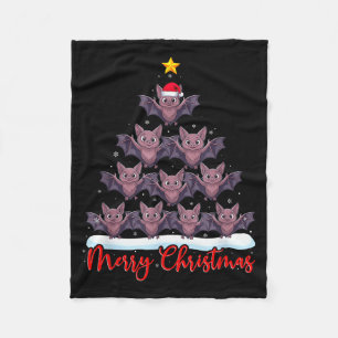 Santa Hat Ugly Xmas Funny Bat Christmas Tree Fleece Blanket