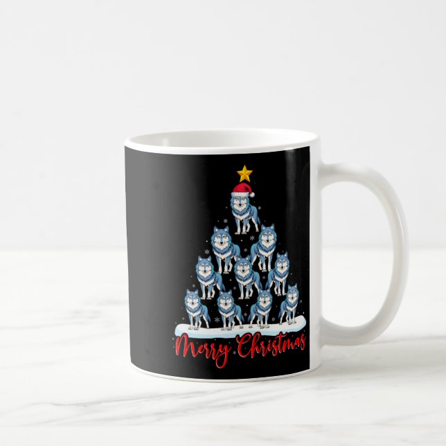 Santa Hat Ugly Xmas Funny Wolf Christmas Tree  Coffee Mug (Right)