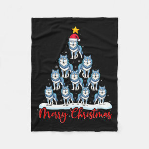 Santa Hat Ugly Xmas Funny Wolf Christmas Tree Fleece Blanket