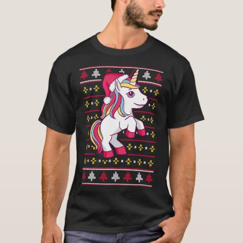 Santa Hat Unicorn for Kids Funny Xmas Unicorn App T_Shirt