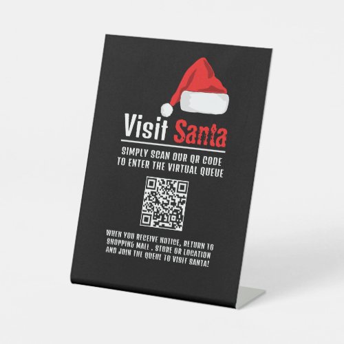Santa Hat Visit Santa QR Code Queue Pedestal Sign