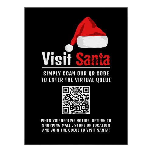 Santa Hat Visit Santa QR Code Queue Poster