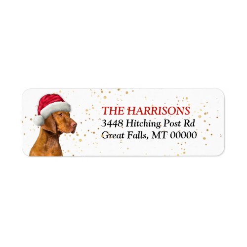 Santa Hat Vizsla Dog Return Address Label