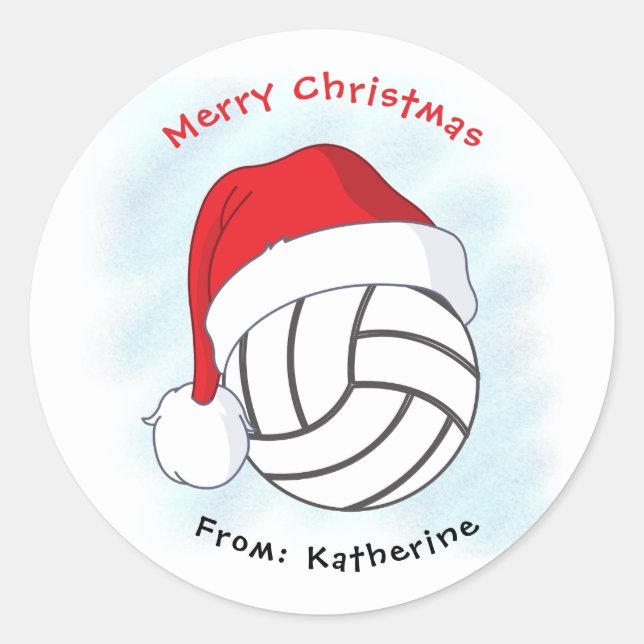 Santa Hat Volleyball Merry Christmas Classic Round Sticker (Front)