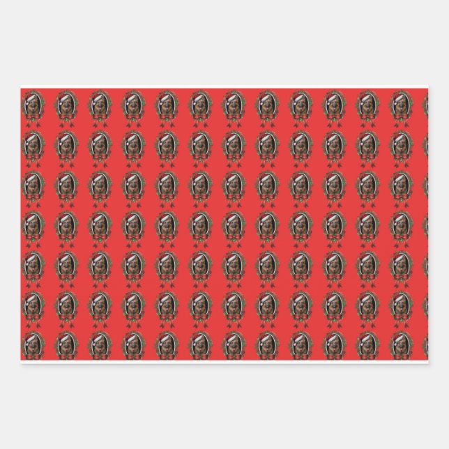 Santa hat wearing german shepherd wrapping paper sheets (Front)