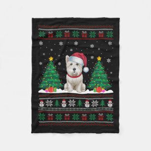 Santa Hat Westie Dog Christmas Tree Lights Ugly Sw Fleece Blanket