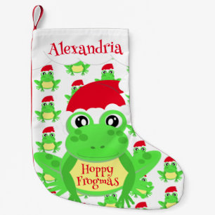 Santa Hat White Frog Cartoon Pattern Name Novelty Small Christmas Stocking