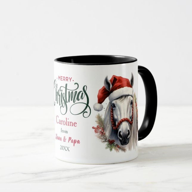 Santa Hat White Horse Christmas Mug (Front Right)