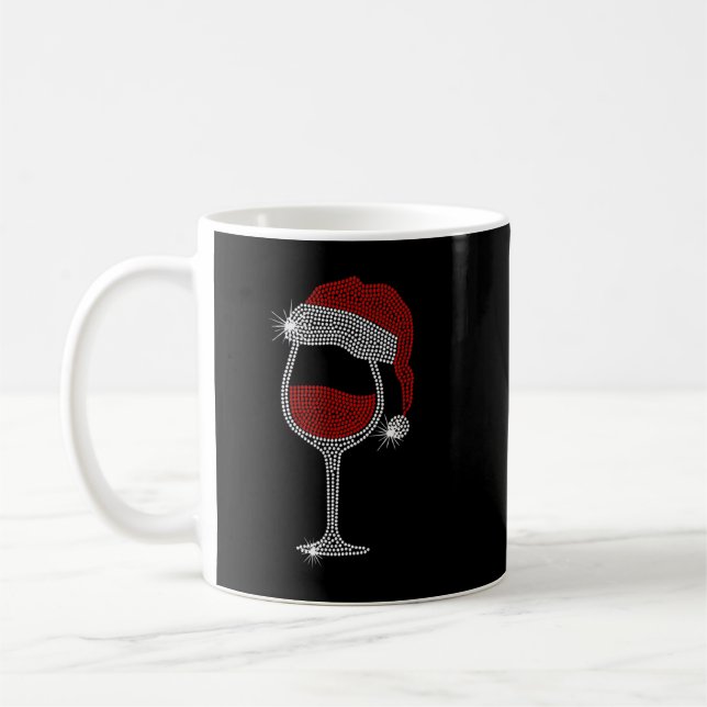 Santa Hat Wine Bling Christmas Rhinestone Bling T- Coffee Mug (Left)