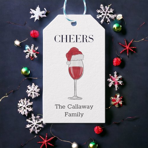 Santa Hat Wine Glass Cheers Personalized Holiday  Gift Tags