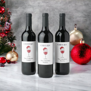 Santa Hat Wine Glass Cheers Personalized Holiday  Label