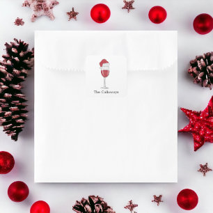 Santa Hat Wine Glass Personalized Christmas Party Square Sticker