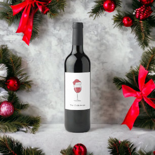 Santa Hat Wine Glass Personalized Holiday Party Label