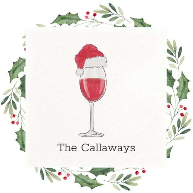 Santa Hat Wine Glass Personalized Holiday Party Napkins (Creator Uploaded)