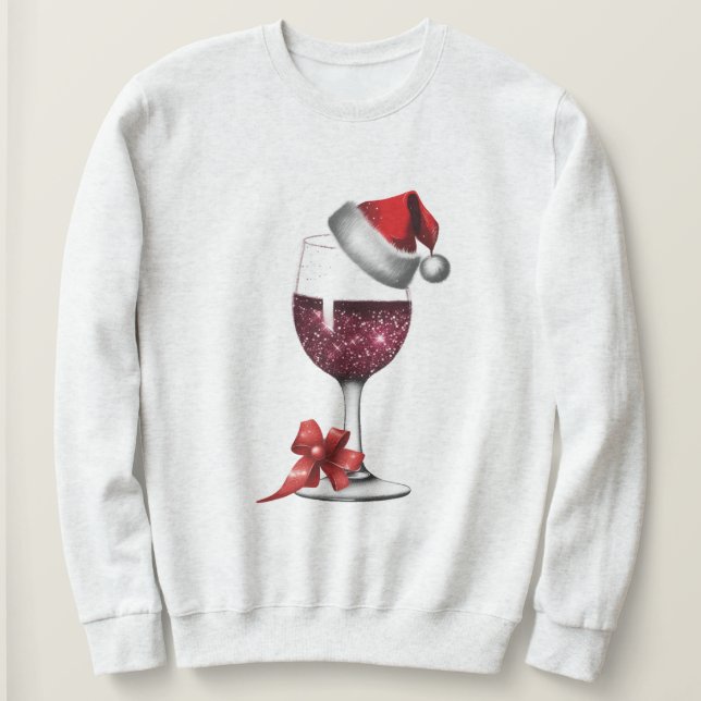 Santa Hat Wine Glass Sweatshirt - Christmas Gift (Design Front)
