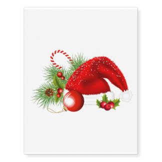 Santa Hat With Candy Cane Temporary Tattoos