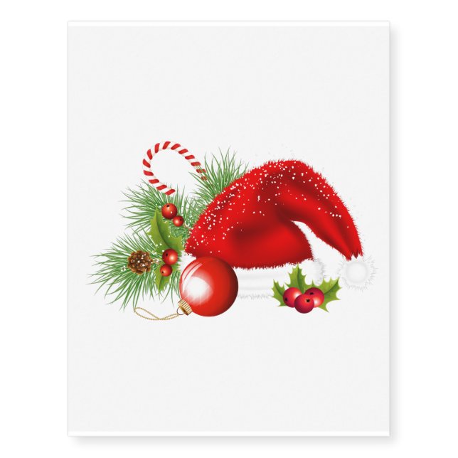 Santa Hat With Candy Cane Temporary Tattoos (Front)