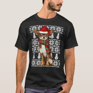 Santa Hat Xmas Brown Chihuahua Ugly T-Shirt