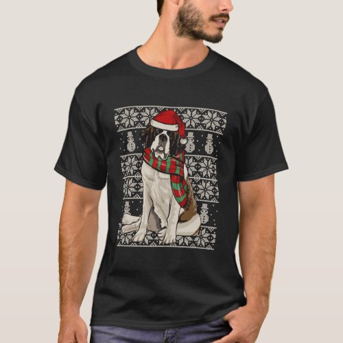 Santa Hat Xmas St Bernard Ugly Christmas T_Shirt