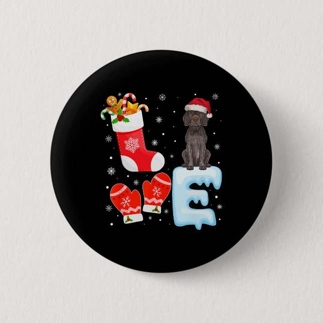 Santa Hat Xmas Stocking German Shorthaired Pointer Button (Front)