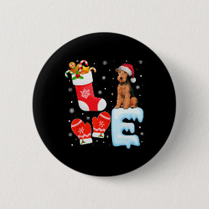 Santa Hat Xmas Stocking Holiday Airedale Terrier D Button
