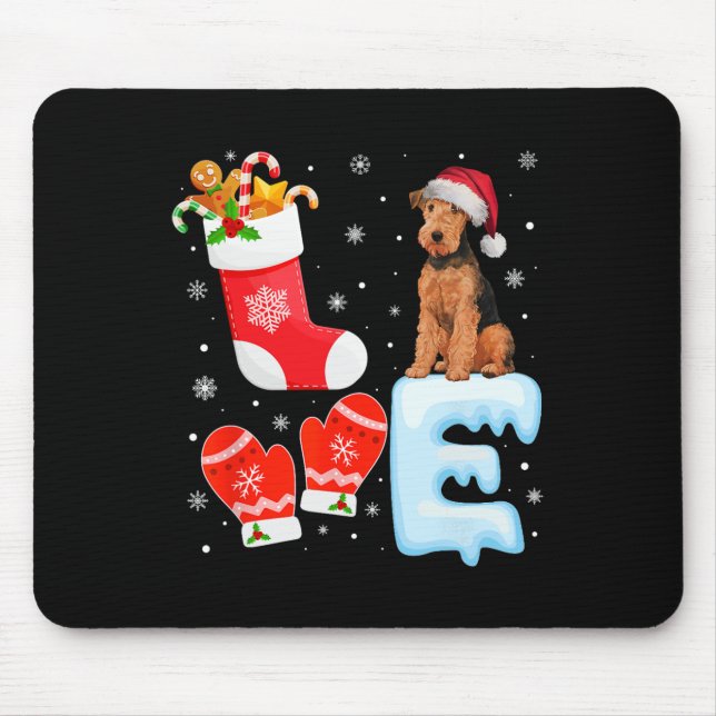Santa Hat Xmas Stocking Holiday Airedale Terrier D Mouse Pad (Front)