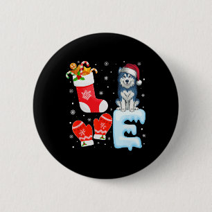 Santa Hat Xmas Stocking Holiday Alaskan Malamute D Button