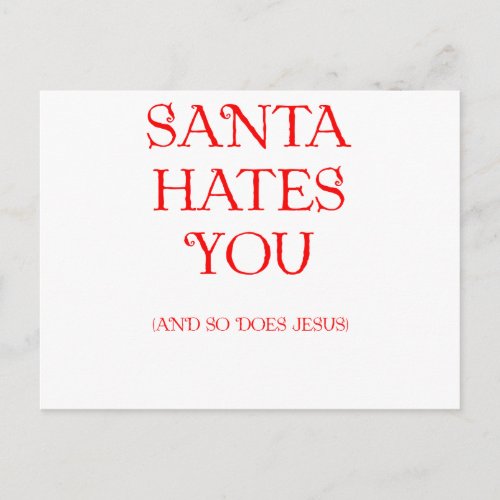 Santa Hates You Holiday Postcard