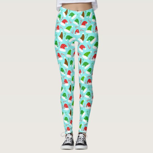 Santa Hats and Candy Canes Christmas Pattern Leggings
