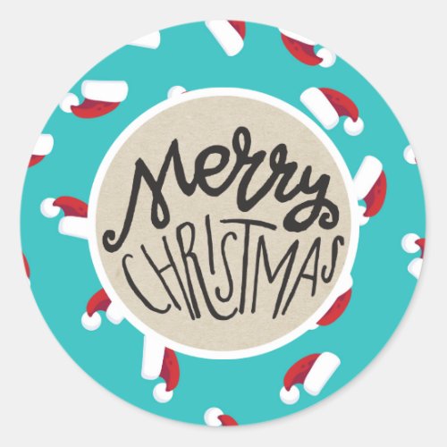 Santa Hats Blue Christmas Holiday Whimsical Favor Classic Round Sticker