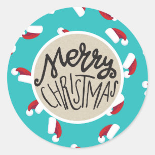 Santa Hats Blue Merry Christmas Holiday Whimsical Classic Round Sticker
