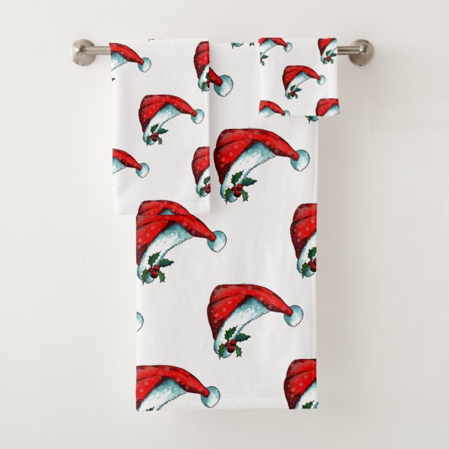 Santa Hats Christmas  Bath Towel Set (Insitu)