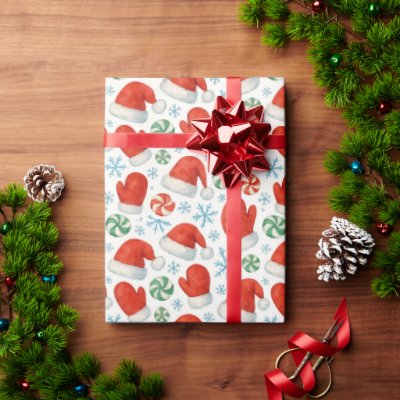 Santa Hats &amp; Snowflakes Wrapping Paper