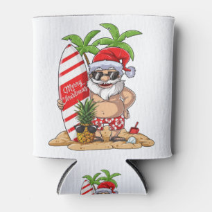 Santa Hawaiian Surfing Christmas Summer Surf Hawai Can Cooler