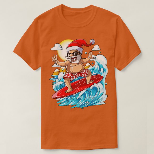 Santa Hawaiian Surfing Christmas Summer Surf Hawai T-Shirt (Design Front)