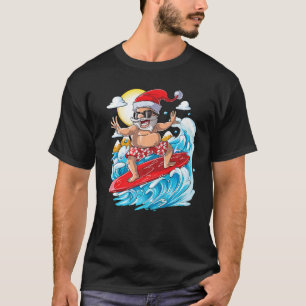 Santa Hawaiian Surfing T Shirt Christmas Summer