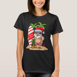 Santa Hawaiian Surfing T Shirt Christmas Summer Su