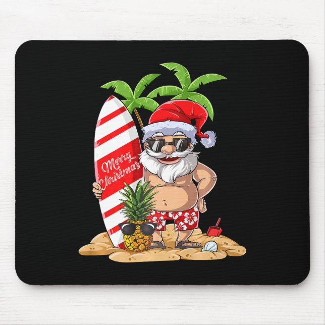 Santa Hawaiian Surfing T Shirt Christmas Summer Su Mouse Pad (Front)