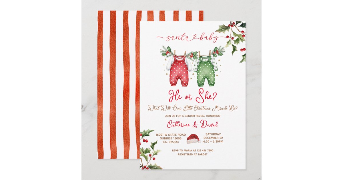Santa He or She Christmas Gender Reveal Invitation | Zazzle