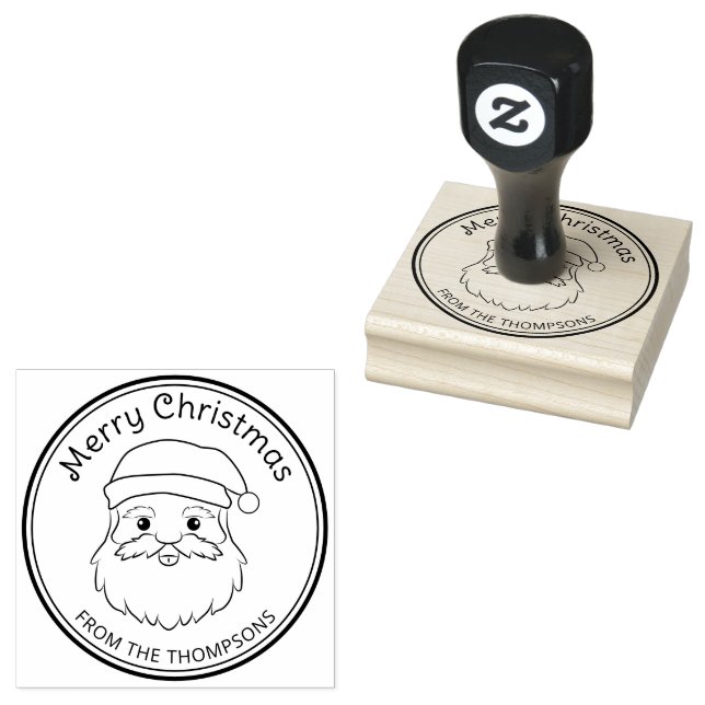 Santa Head Line Art Illustration With Custom Text Rubber Stamp (Stamped)