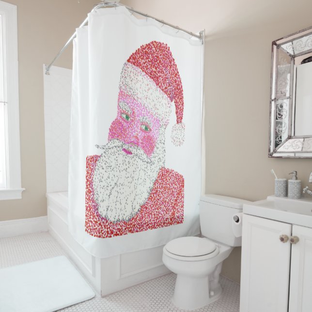 Santa Head Pointillism Christmas Shower Curtains (In Situ)