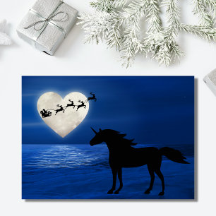 Santa, Heart Moon and Unicorn Beach Christmas Holiday Card