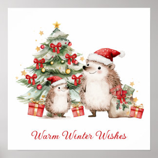 Santa Hedgehog Christmas Wishes Poster