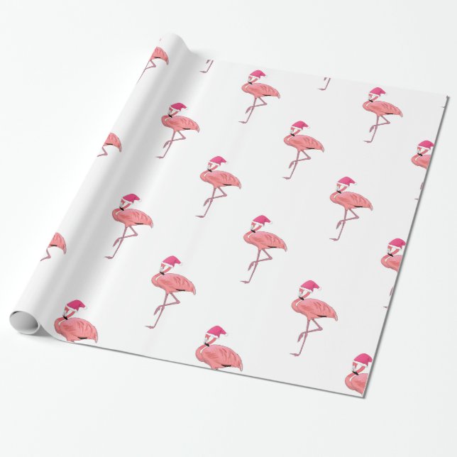 Santa Helper Flamingos Pattern Wrapping Paper (Unrolled)