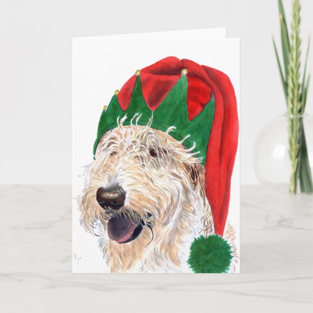 Santa Helper Labradoodle Greeting Cards (Front)
