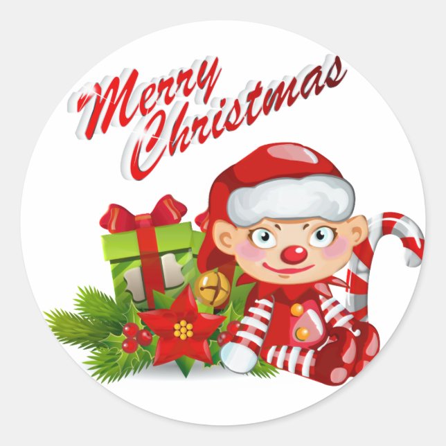 Santa Helper Round Sticker, Glossy Classic Round Sticker (Front)