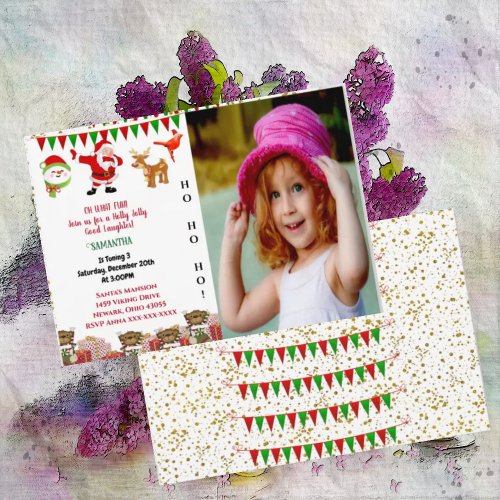 Santa Helper Snowman Bird Christmas Birthday Photo Invitation