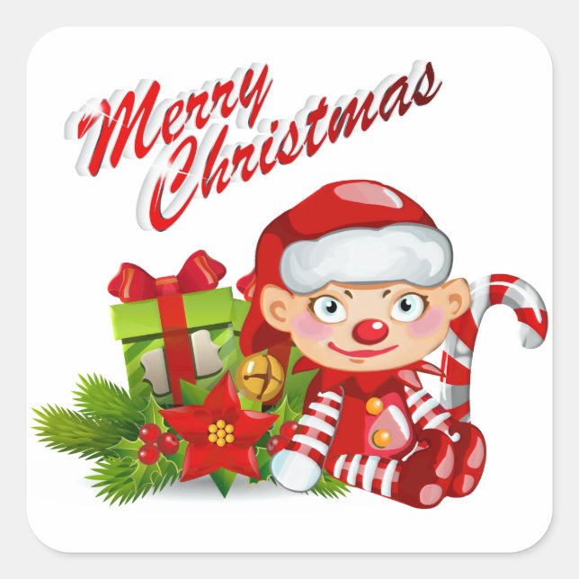 Santa Helper Square Stickers, Glossy Square Sticker (Front)