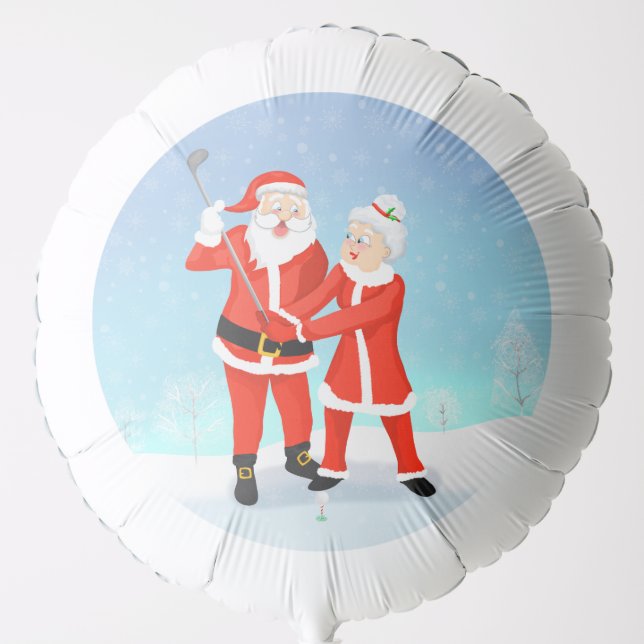 Santa Helping Mrs. Claus With Her Golf Swing Balloon (Front)