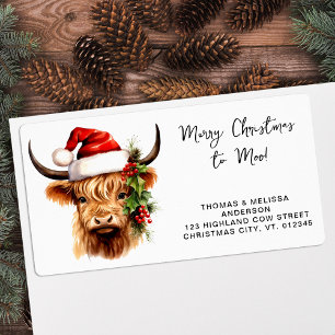 Santa Highland Cow Festive Animal Return Address Label